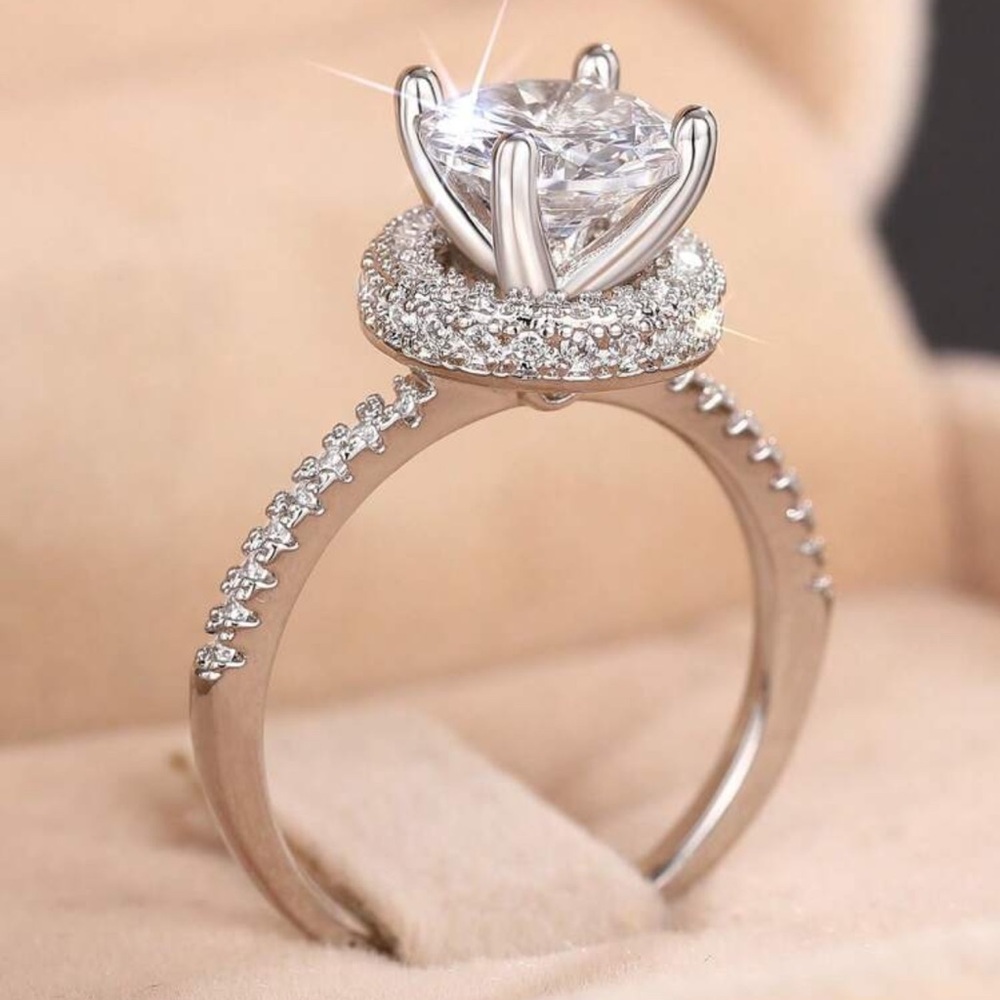2 Carat Stunning Halo, Diamond (Simulated) wedding, Anniversary, Engagement Ring